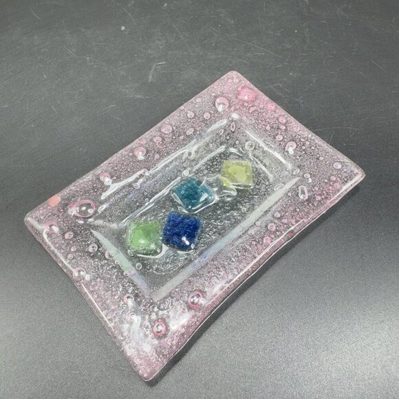 Vintage Hand Made Rectangular Trinket Dish Holder Container Plate Pink Bubbles - Picture 11 of 12